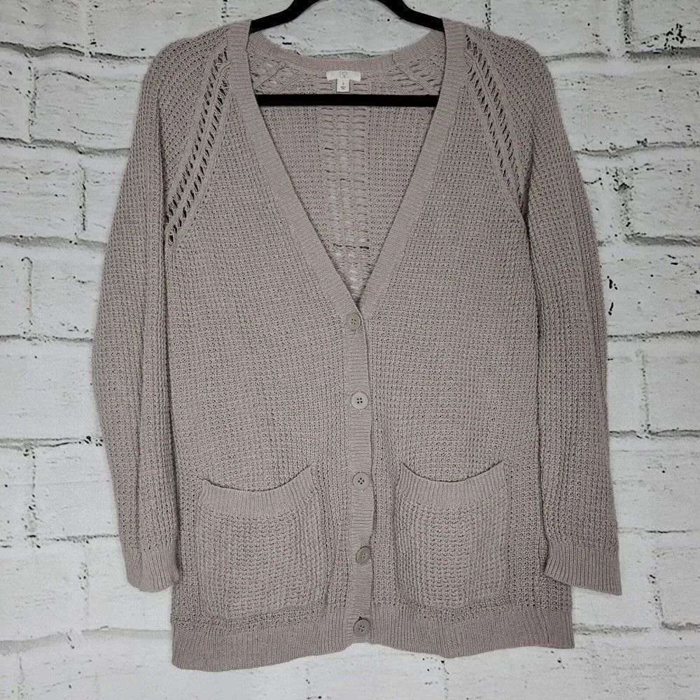 BP Tan Long Sleeved Button-Up Women's Knit Sweater Boyfriend Cardigan Size Small